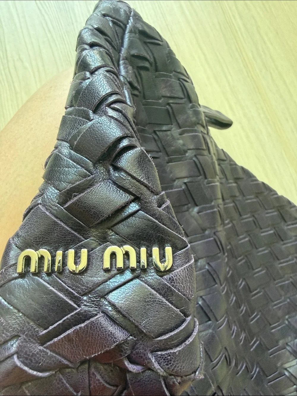 *** Like New*** Miu Miu Woven Leather Messenger Bag in Dark Purple